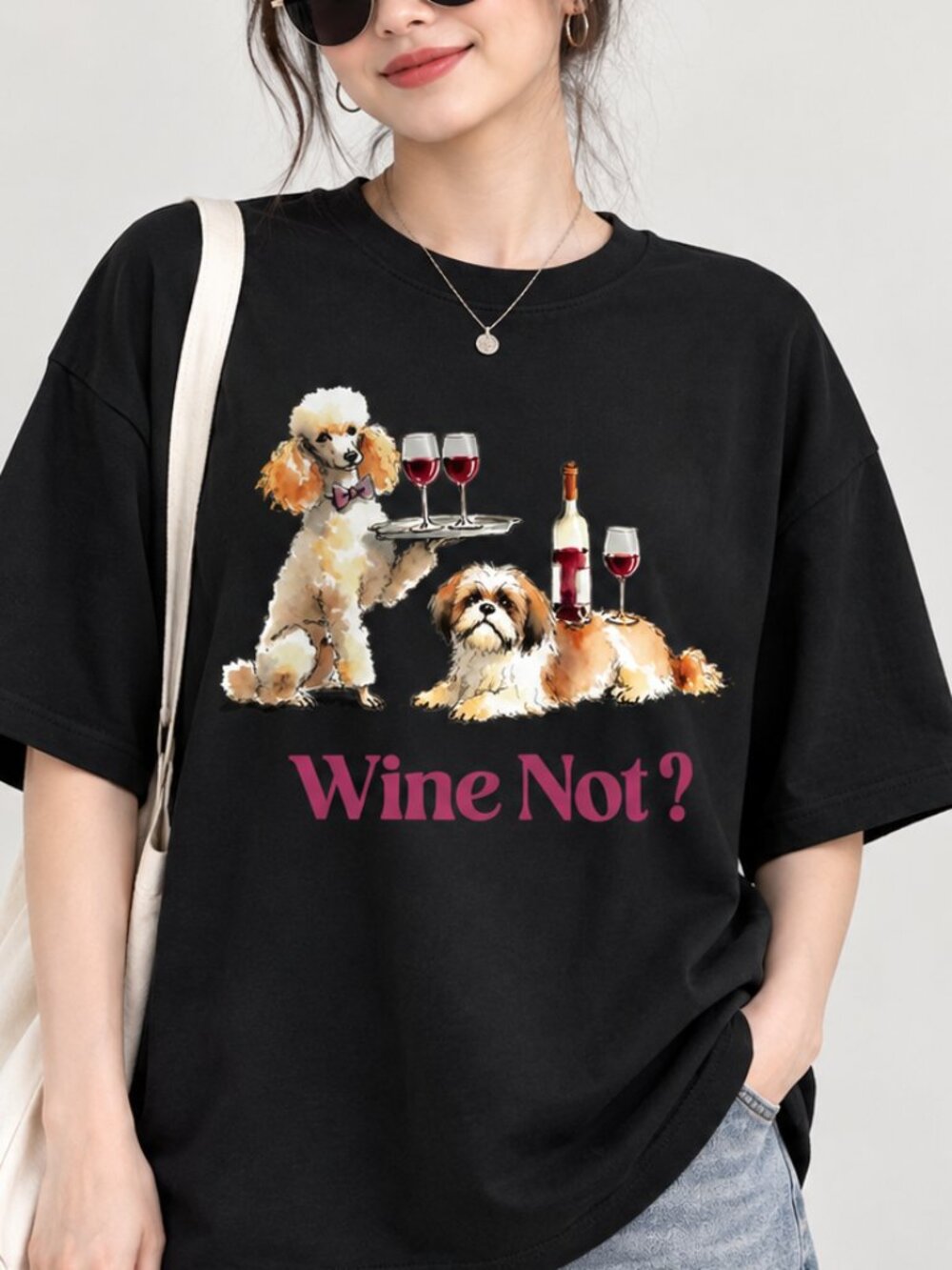 Wine Not Poodle Shih Tzu Funny Dog Graphic Tee